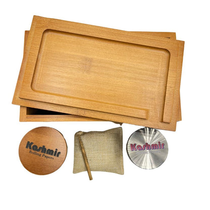 Kashmir Wooden Storage Kit – Bamboo Lockable Stash Box with Glass Jar & Rolling Tray, Smell-Proof Organizer for Home or Travel, Decorative Keepsake Gift with Combination Lock