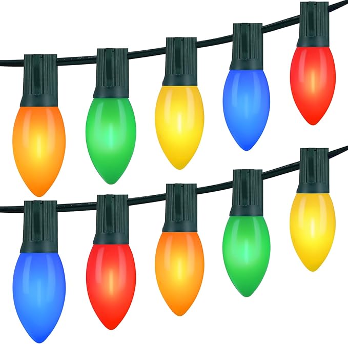 C9 Christmas Lights Outdoor Multicolor, 200FT 100LED string Lights Waterproof Shatterproof, Extendable C9 Xmas Light, Indoor Outdoor Christmas String Light for House Roof Patio Garden Tree Party