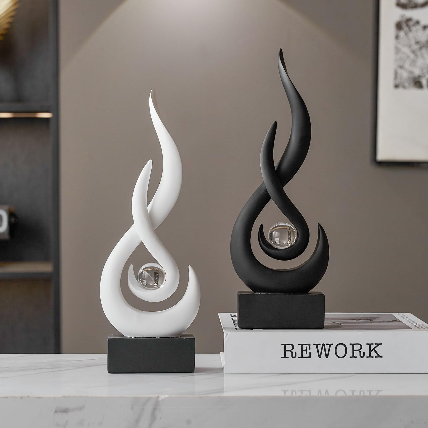 XYQXYQ Modern Abstract Art Table Decoration,Resin Flame Statue Modern Centerpiece Ornaments for Living Room Great Gift Idea Home Decor,Collectibles (Black)
