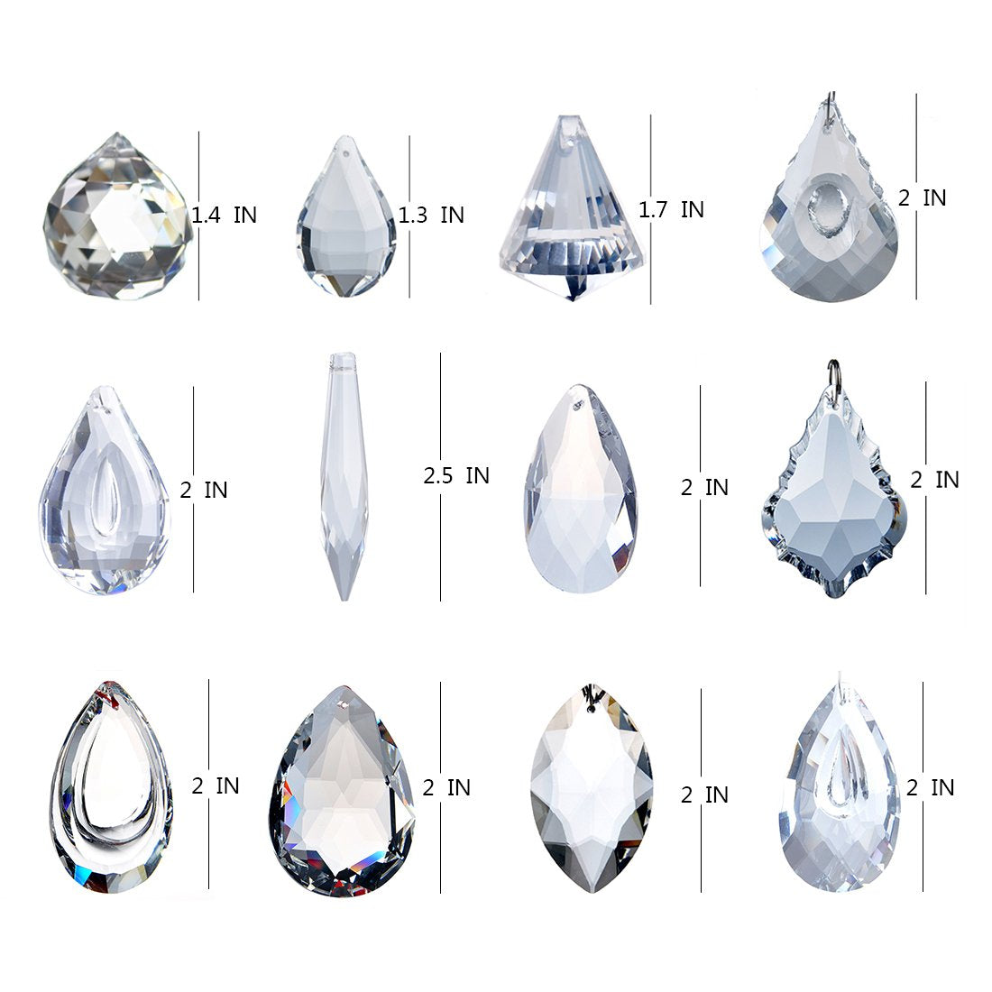 H&D Pack of 12 Clear Crystal Chandelier Lamp Lighting Drops Pendants Balls Prisms Hanging Glass Prisms Parts Suncatcher Home/House Decor