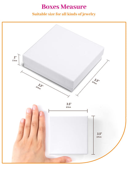 MESHA Cardboard Glossy Jewelry Gift Boxes, Cotton Filled Jewlery Box with Lids, White 3.5x3.5x1 Inch, Necklace Ring Bracelet Earring DisplayBox, Bulk Square Small Kraft Jewelry Gift Box, 96 Pieces