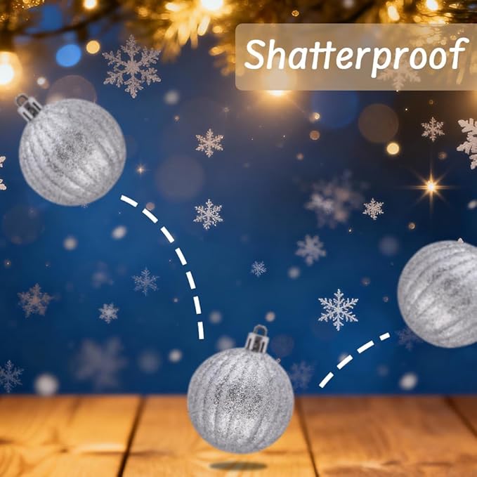 50ct Christmas Balls Ornaments for Xmas Tree, Silver Shatterproof Christmas Tree Decorations Hanging Ball for Holiday Party Decor(1.57"-2.36")
