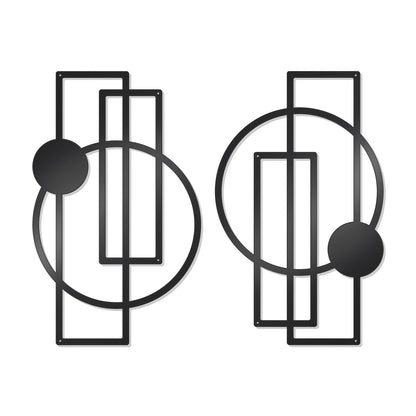 OYEFLY 2 Pcs Metal Abstract Wall Art,Modern Geometric Decor (Black, style 1)