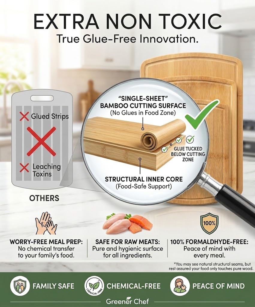 Greener Chef Luxury Bamboo Cutting Board Set of 3 with Glue-Free Surface Technology - Extra Spacious Wood Cutting Boards for Kitchen and XL Chopping Board Set - Replacements for Life