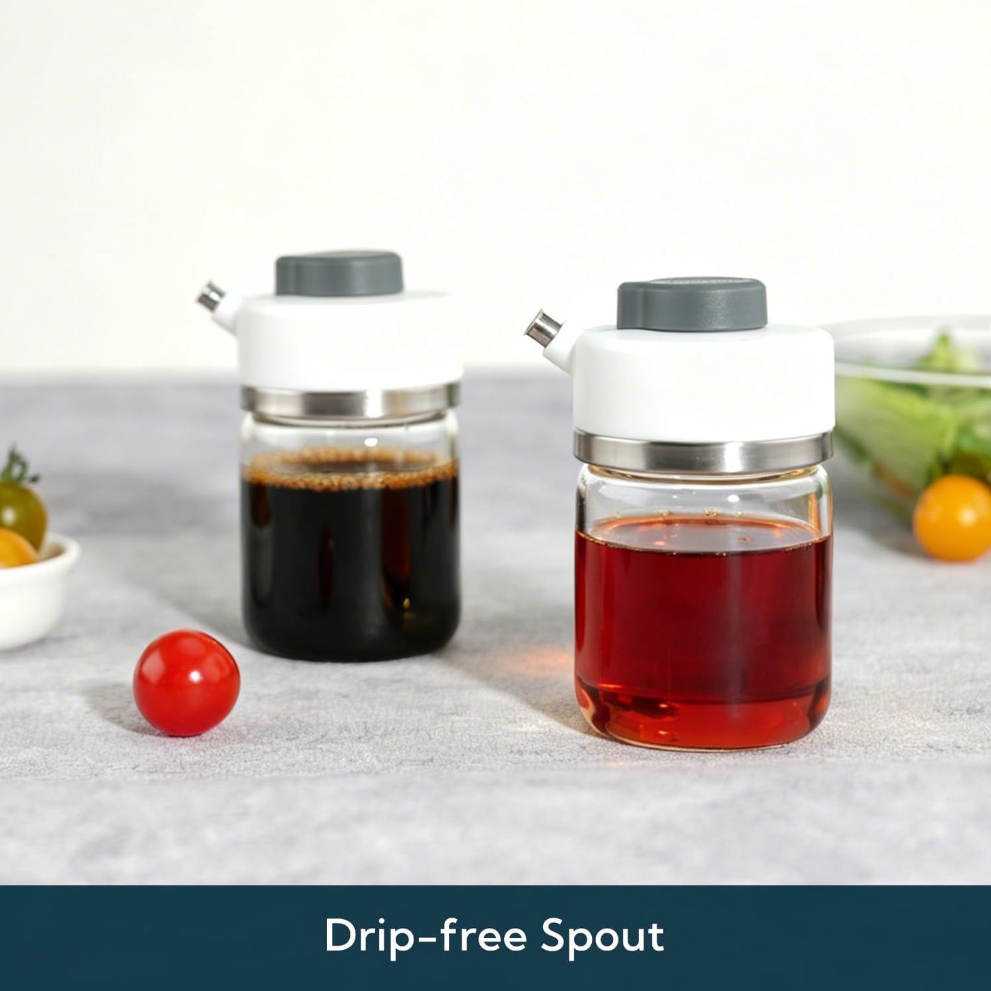 KITCHENDAO Precision Pour Glass Soy Sauce Dispenser with 3 Modes and 2 in 1 Glass Salt Shaker with Side Pour Spout