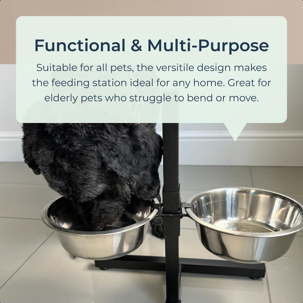 idooka Raised Dog Bowls with Stand Adjustable and Non-Slip - 2x Dishwasher Safe Metal Stainless Steel Raised Dog Bowl for Dog Food Dry or Wet and Water - Dog Accessories for Large or Elderly Dogs