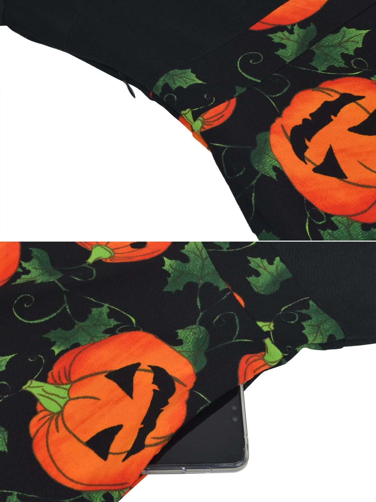 Mokayee Womens Halloween Pumpkin V Neck Puff Sleeve Semi-Formal A-line Flare Cocktail Office Wear to Work Dresses with Pockets XL