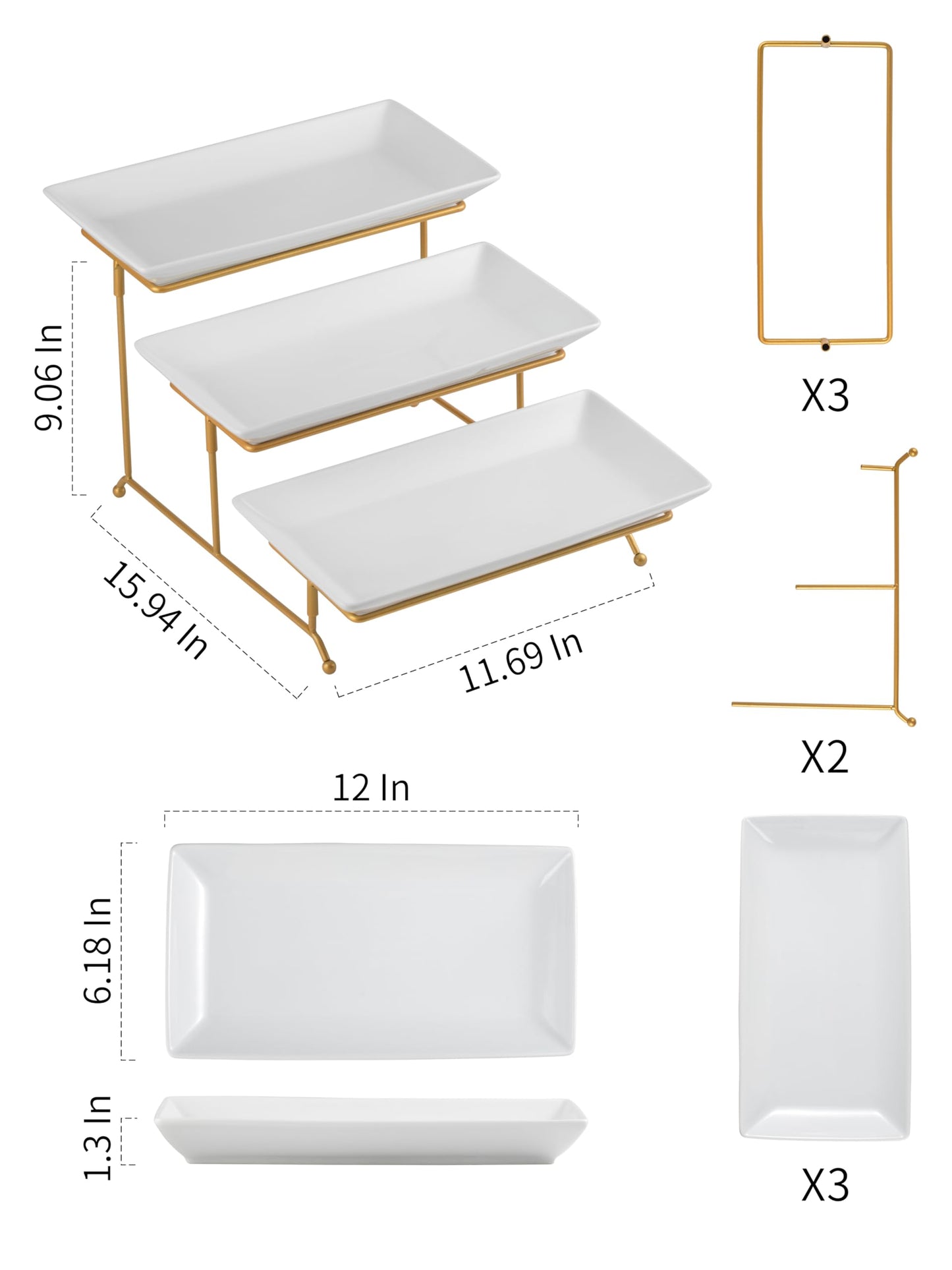 YHOSSEUN 3 Tier Serving Tray with Serving Stand, Serving Dishes for Entertaining, Tiered Serving Tray for Father's Day, Suitable for Dessert Table Display Set Catering Supplies, 12 inch Gold