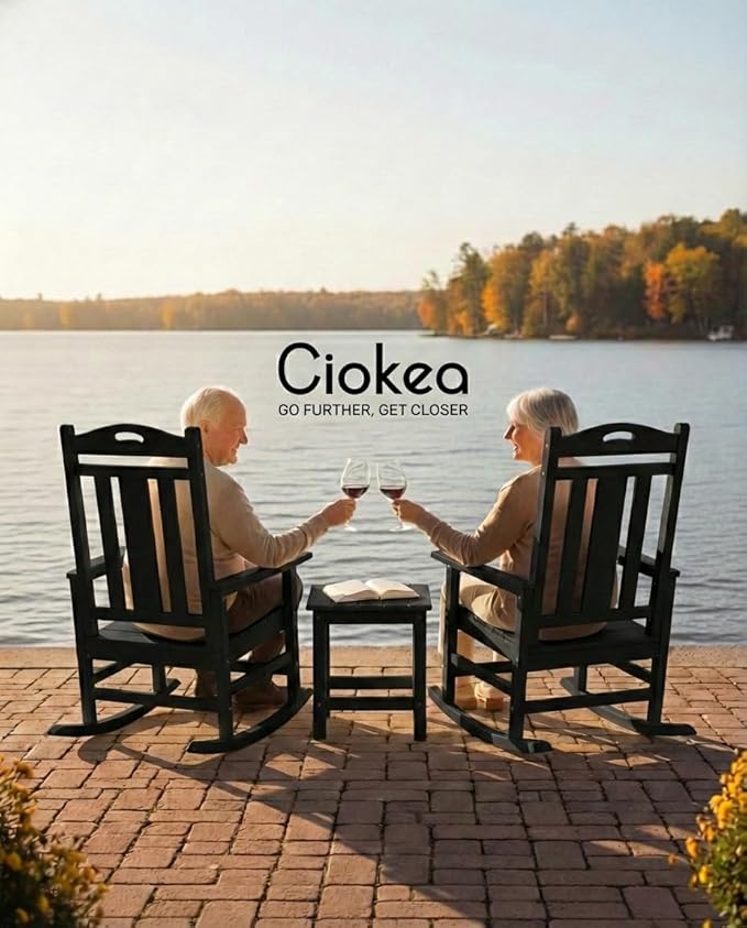 Ciokea Oversized Outdoor Rocking Chairs Set of 2, 380lbs Heavy-Duty Large Patio Rocker, High Back Cozy Porch Chairs, Weather Resistant Patio Rocking Chairs for Outside, Fire Pit, Deck, Black