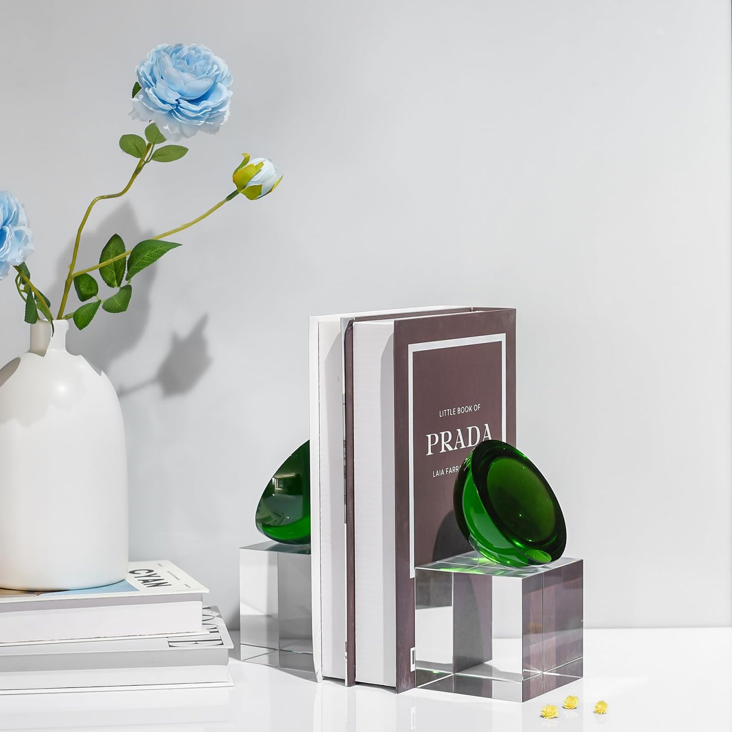 Kitcom Handmade Crystal Bookends Green, 1 Pair of Decorative Tabletop Bookends for Office, Home, Desk, Comes with Gift Box