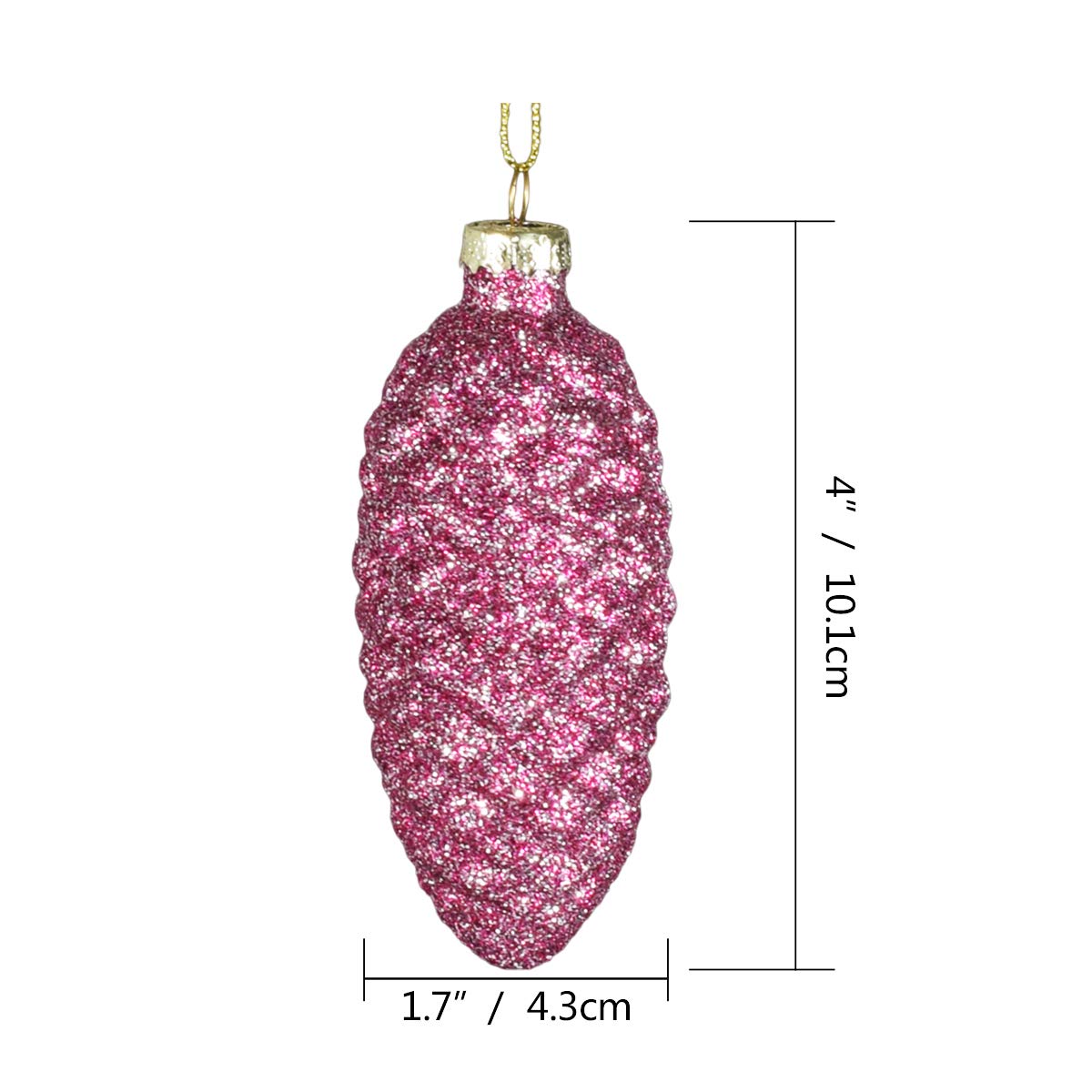 Set of 12 Pine Cone Glass Ornaments for Christmas Tree Decor, Pink Glass Pine Cone Hanging Painted Pine Cone Glass Ornaments for Christmas Tree Decor, Wedding Event Supplies