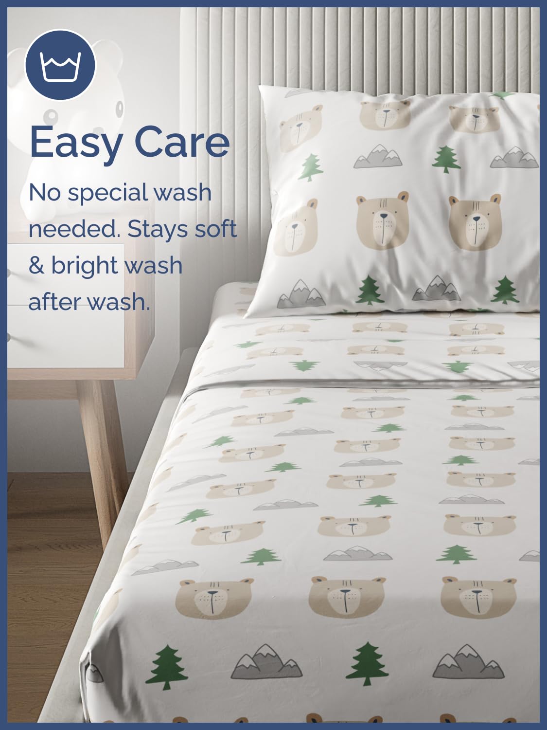Kids Full Size Bed Sheet Set - 4 Piece Kids Loft Bed Sheets - Bear Forest Nature Themed Bedding - Soft, Cute - Breathable and Machine Washable - Cute Animal Bed Set for Boys, Girls, Teens and Toddlers