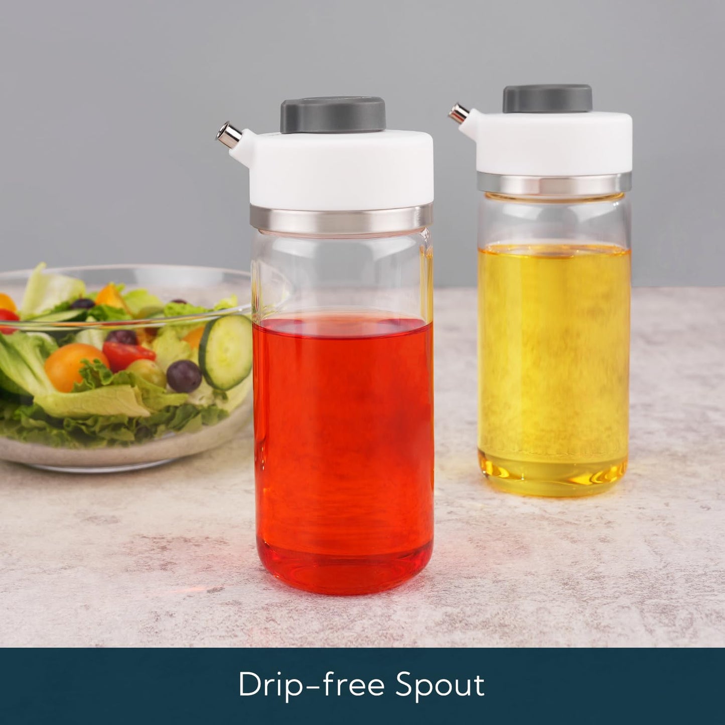 KITCHENDAO Precision Pour Glass Oil Dispenser with 3 Modes, Drip-free Spout, Two Adjustable Flowing Speed, 12 oz Vinegar Dispenser Bottle for Kitchen, Borosilicate Glass Olive Oil Bottle for Cooking
