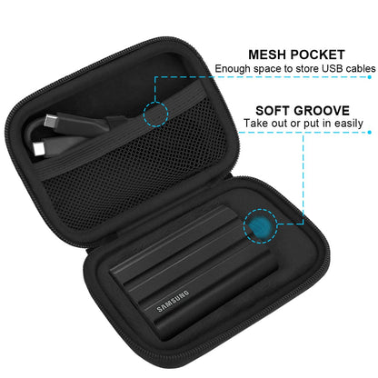 Lacdo Hard Carrying Case for Samsung T7 Shield / T7 / T7 Touch Portable Solid State Drives 500GB 1TB 2TB 4TB USB 3.2 External SSD Hard EVA Shockproof Storage Travel Bag, Black+Black
