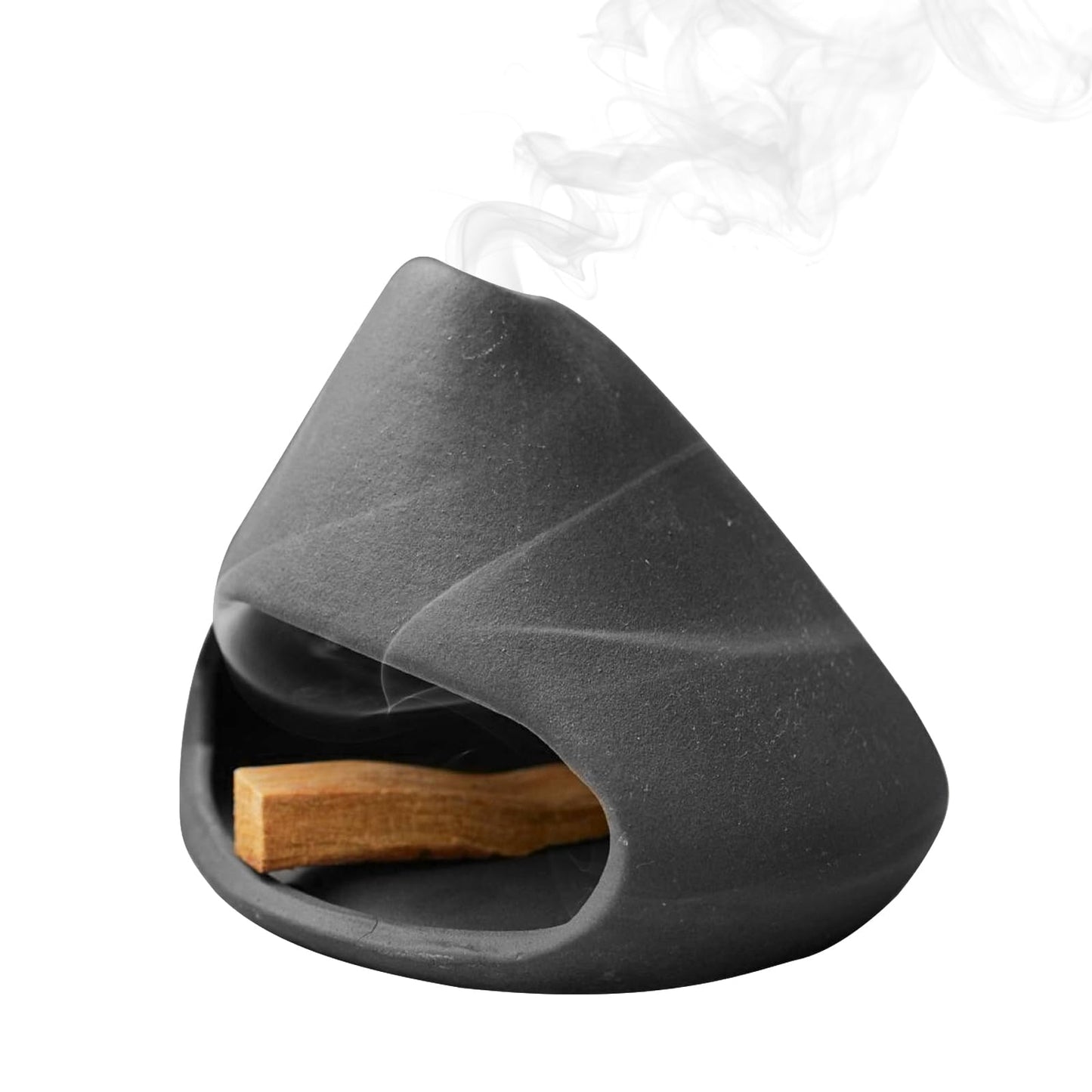 MrMrKura Palo Santo Holder Ceramic Incense Burner Holder Sage Holder for Burning, Ash Catcher Mini Chiminea Unique Home Decor for Meditation/Yoga (Black)