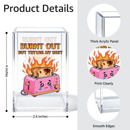 Gkodw Burnt Out But Trying My Best Acrylic Pen Holder Cosmetic Organizer, Funny Dumpster Fire Pen Pencil Holders for Desk, Desk Accessories Office Gifts for Coworker Social Worker Teacher Therapist