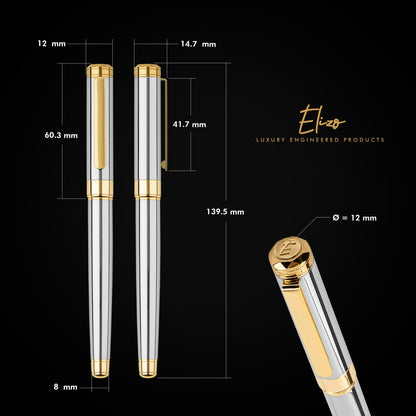 ELIZO Leather Portfolio & Rollerball Pen Bundle – Professional Padfolio Organizer with Antique Letter Strap & 24K Gold Trim Executive Pen, Schmidt Ink Business Writing Set