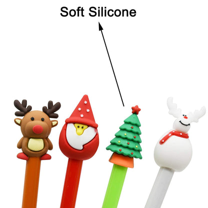 Maydahui 28 PCS Novelty Christmas Series Rollerball Pens Christmas Tree Snowman Reindeer Santa Claus Style Black Gel Ink for Office School Party