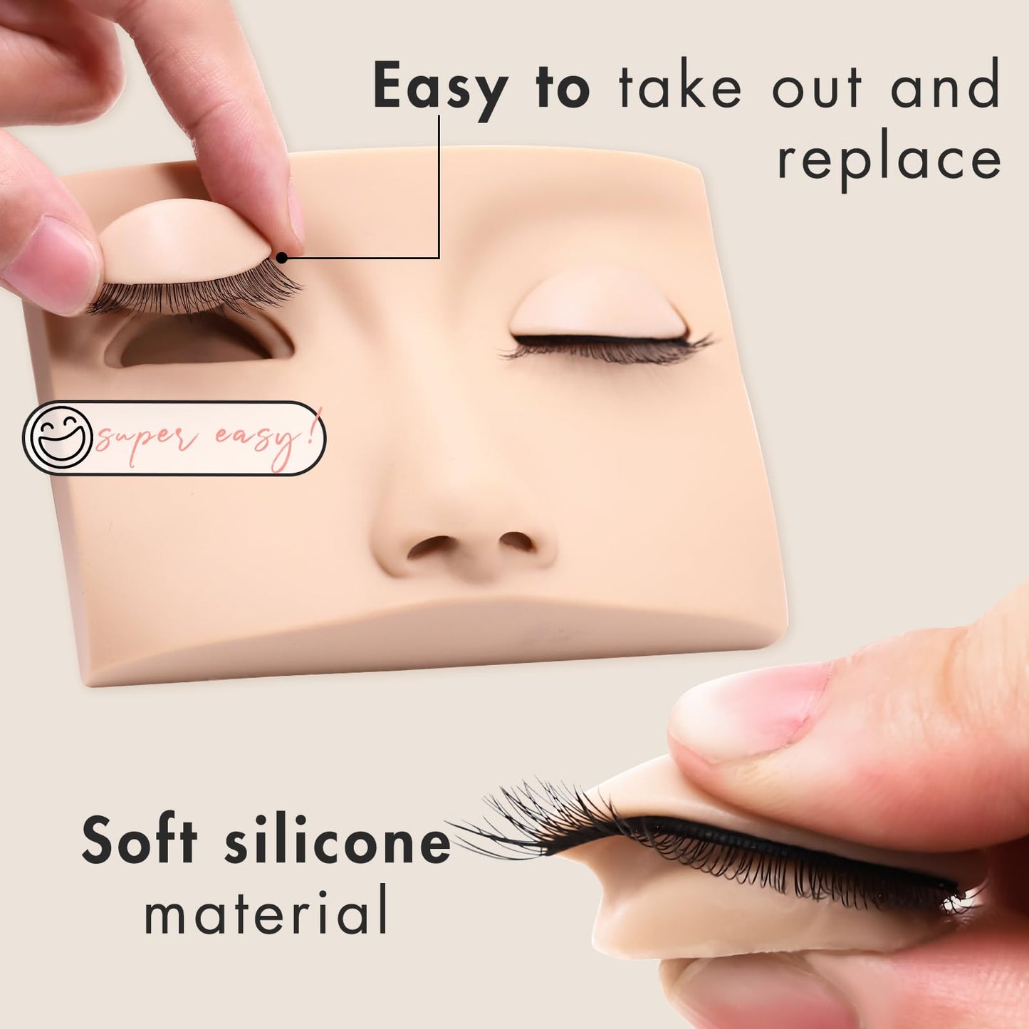 Embagol Double Layer Lash Mannequin Head - Realistic Soft-Touch Rubber Head With 2 Layers Replaced Eyelids - Training Makeup Head(1 Pair Removable Eyelids)