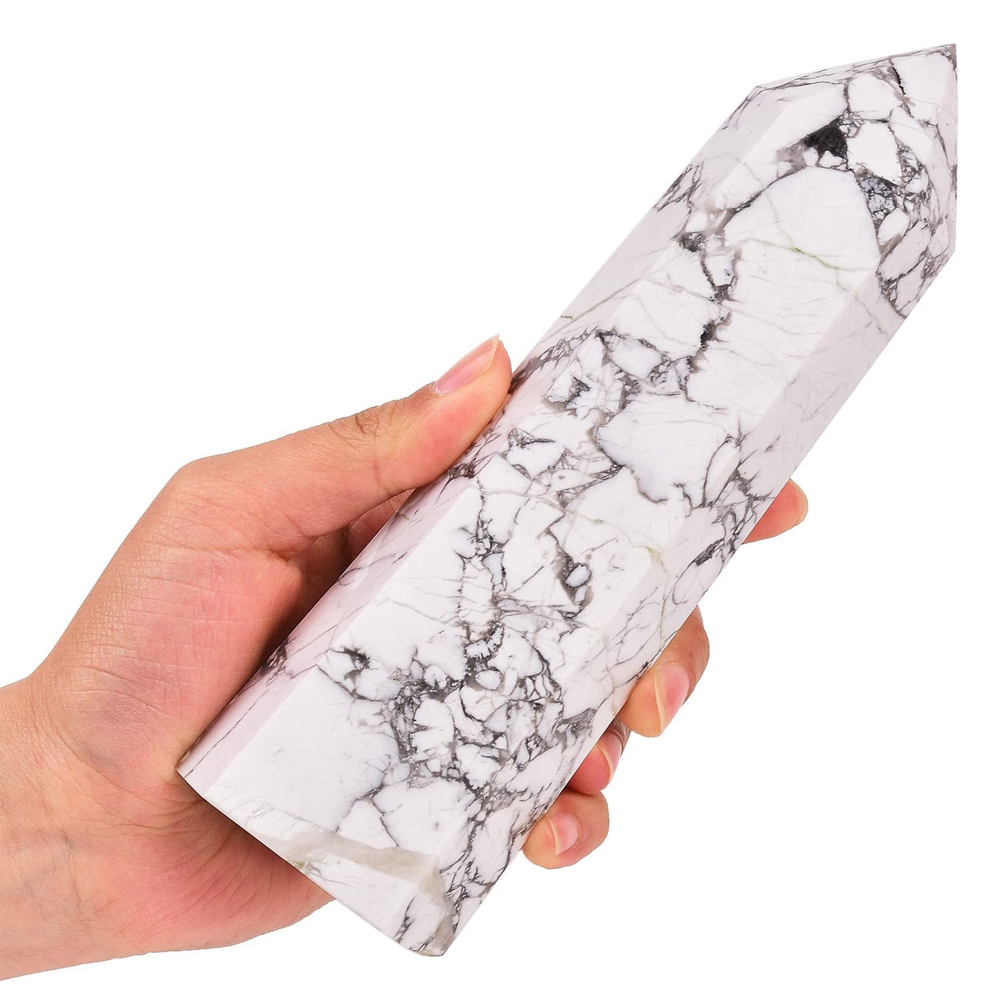 AMOYSTONE White Howlite Stone Tower Large Healing Crystal Obelisk Wand Crystal Decor Spiritual Gifts 1.8-2.2 LBS