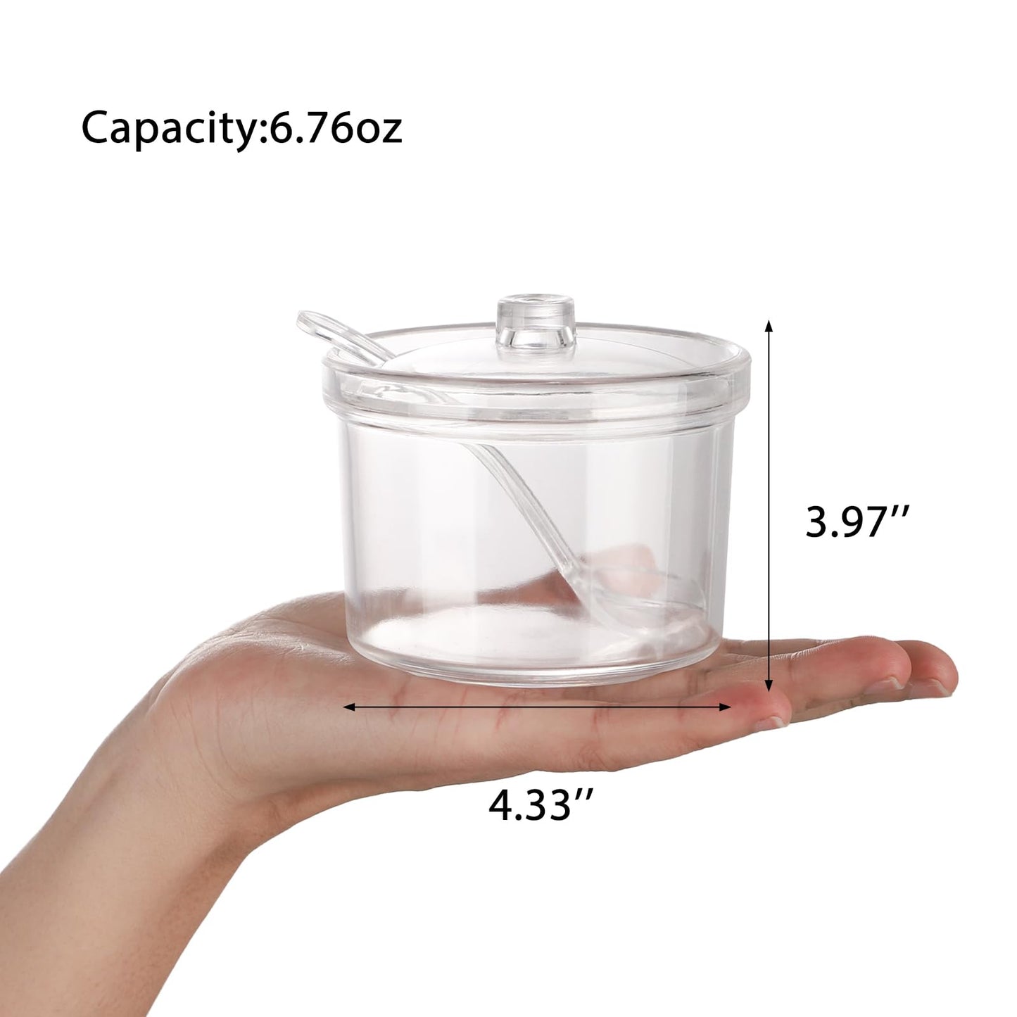 RAMFIYN Set of 4 Acrylic Sugar Bowl with Lid and Spoon, Clear Sugar Jar with Lid and Spoon, Cute Jars for Sugar, Salt, Tea, Condiment Server – 7oz