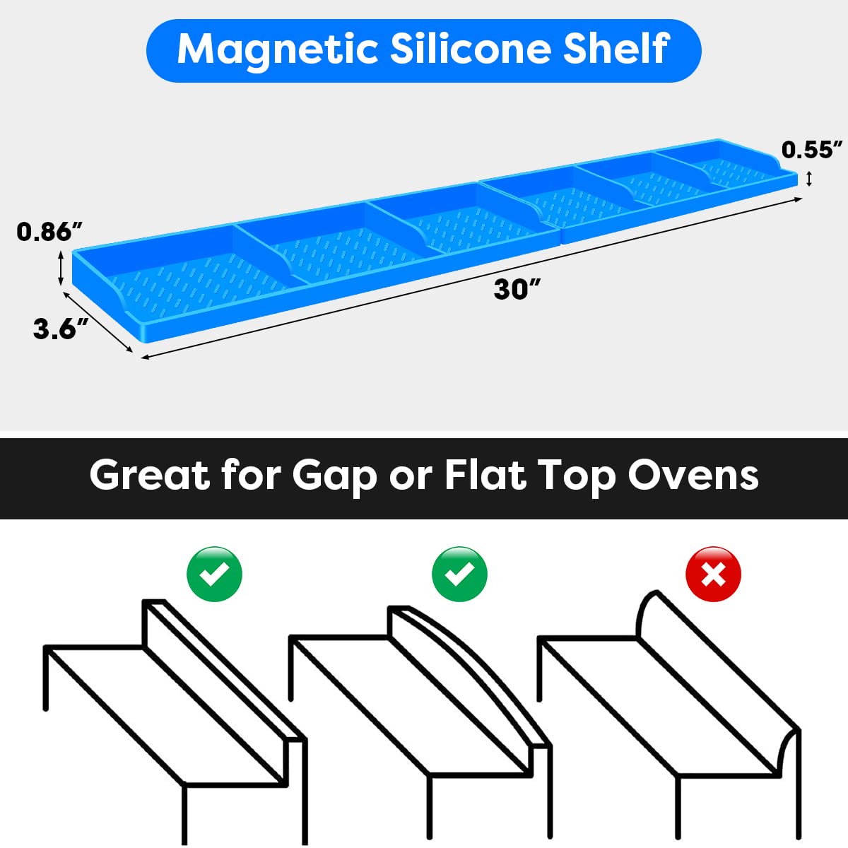 Hydream Stove Top for Shelf Silicone,30 Inch Magnetic Over the Stove Spice Rack of Shelf,Kitchen Organizer Magnet Above Stovetop Flat Back of Storage Suctioned-Blue