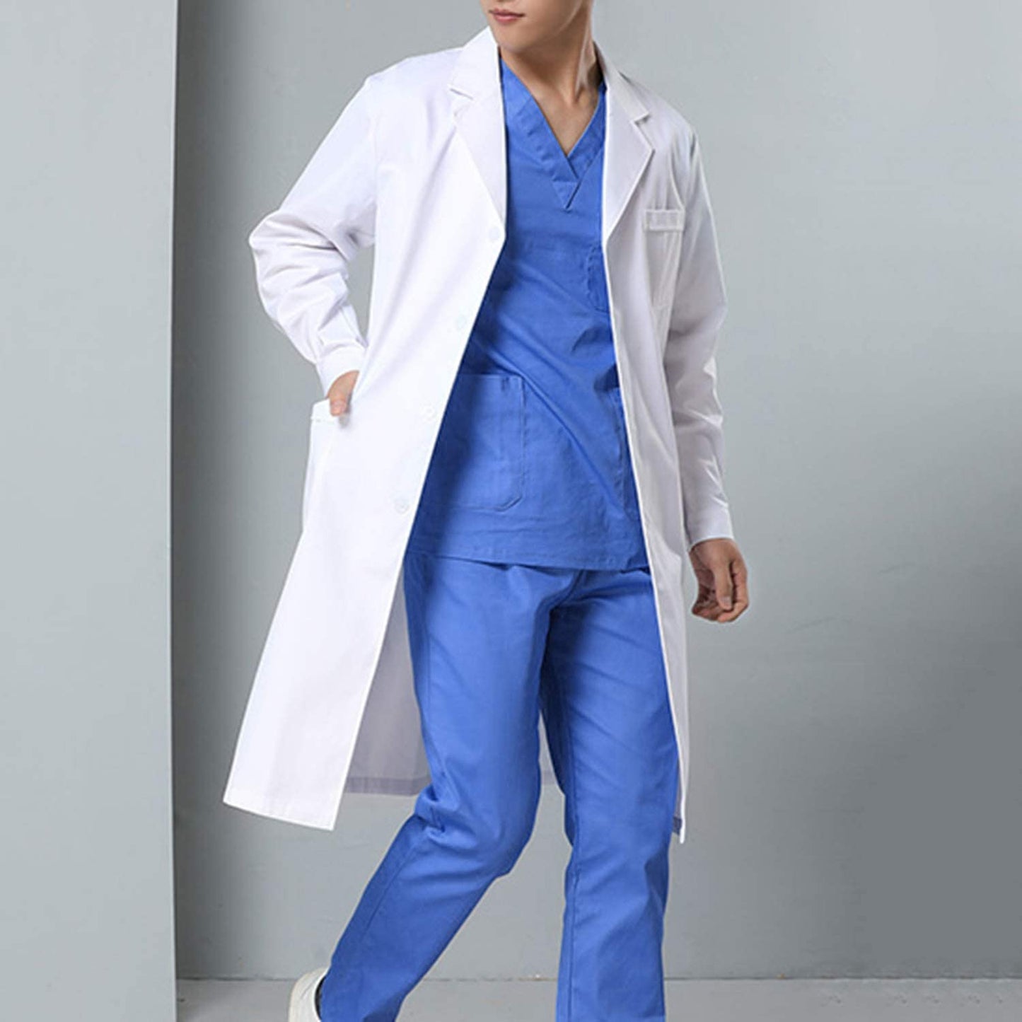 Waflyer White Unisex Cotton Polyester Scientist Lab Coat - Doctor Workwear Uniform for Food Coat Laboratory - Men's S