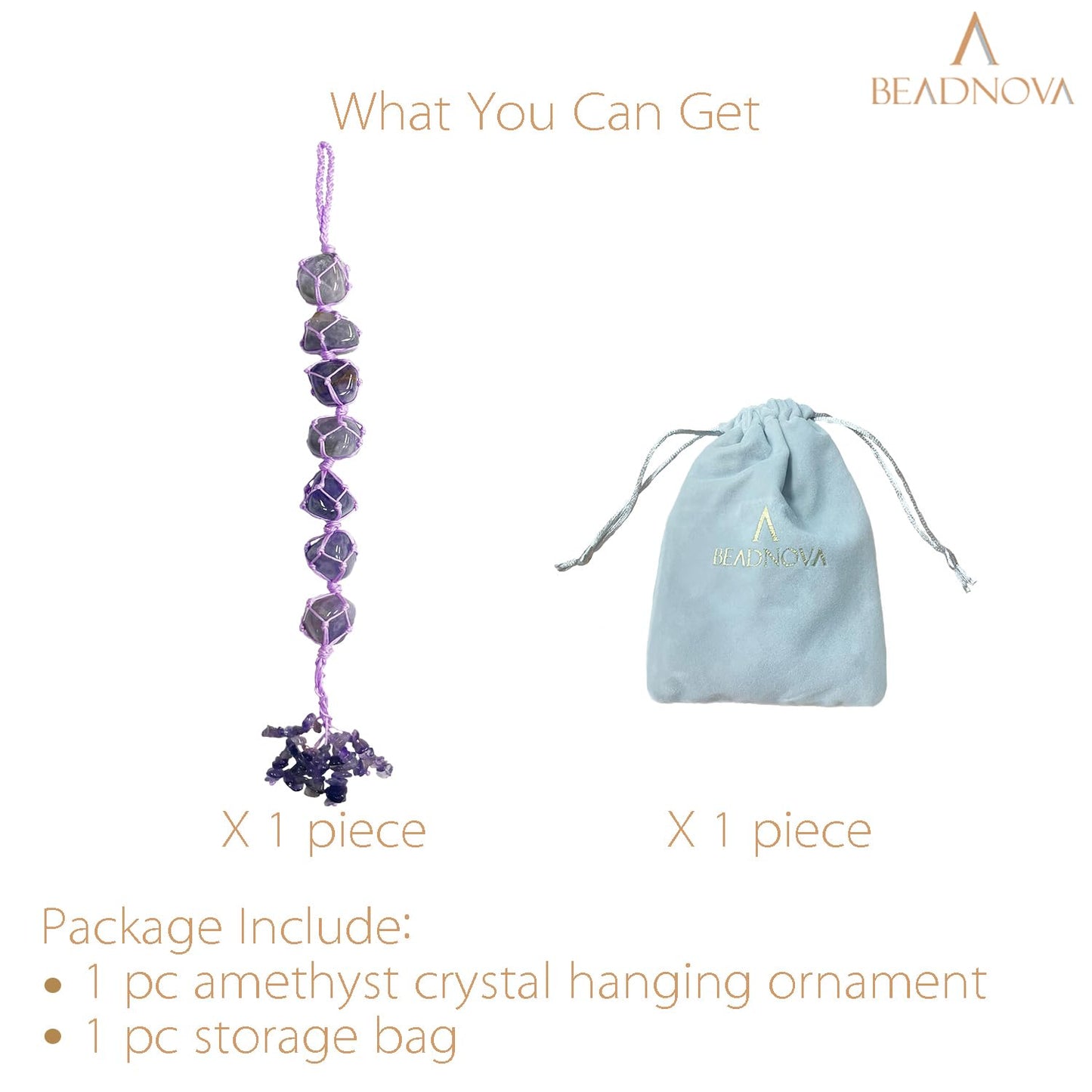 BEADNOVA Car Crystal Hanging Ornament Amethyst Positive Energy Gifts Crystal Car Accessories for Healing Decoration Yoga Meditation Home Decor