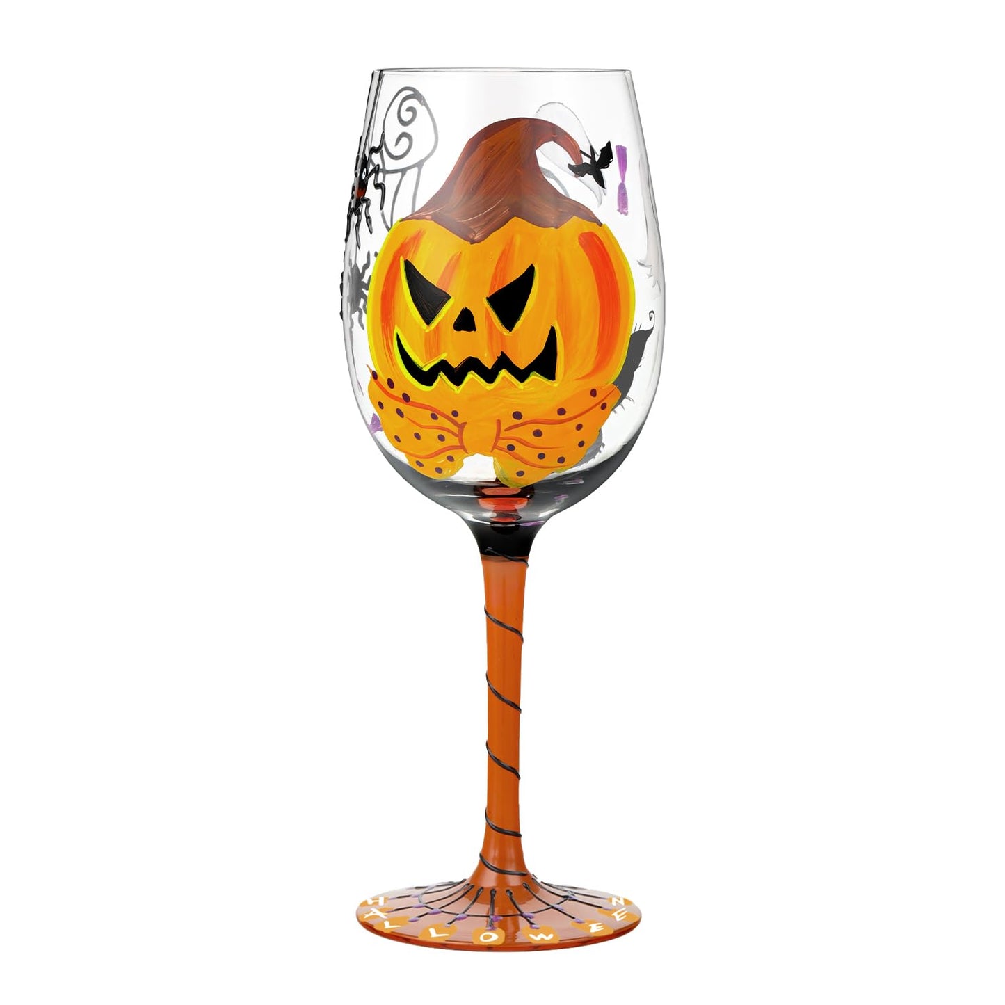 NymphFable Halloween Hand Painted Wine Glass Pumpkin Black Cat Spider Cobwebs Ghosts Unique Halloween Wine Glass for Home Party Friend (2024 Update)