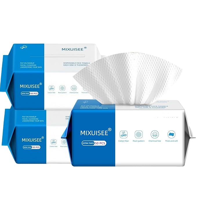 Disposable face towel, MIXUISEE thick and soft face towels, 100% cotton face