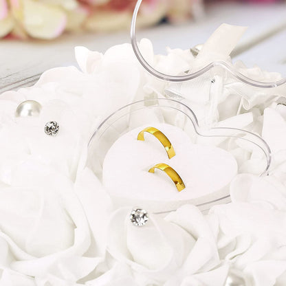 GOTOTOP Wedding Pillow, White Heart Shape Wedding Box for Wedding Lace Crystal Rose Heart Box Wedding Holder Gift