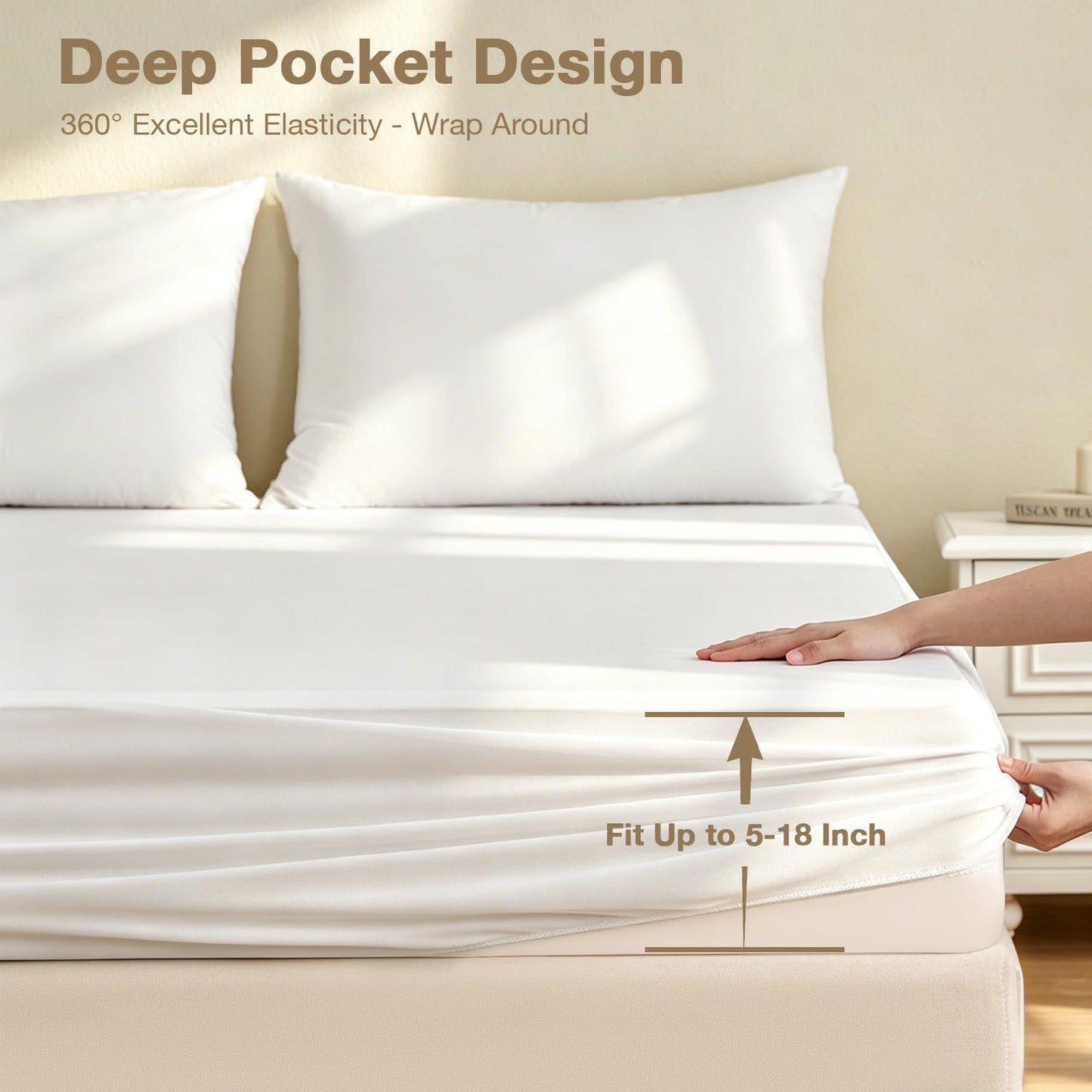 Twin XL Mattress Protector Waterproof 2 Pack Washable Mattress Cover Breathable Twin XL Size Fitted Bed Pad Noiseless Plastic Protection Up to 18” Mattress Protector Soft（White）