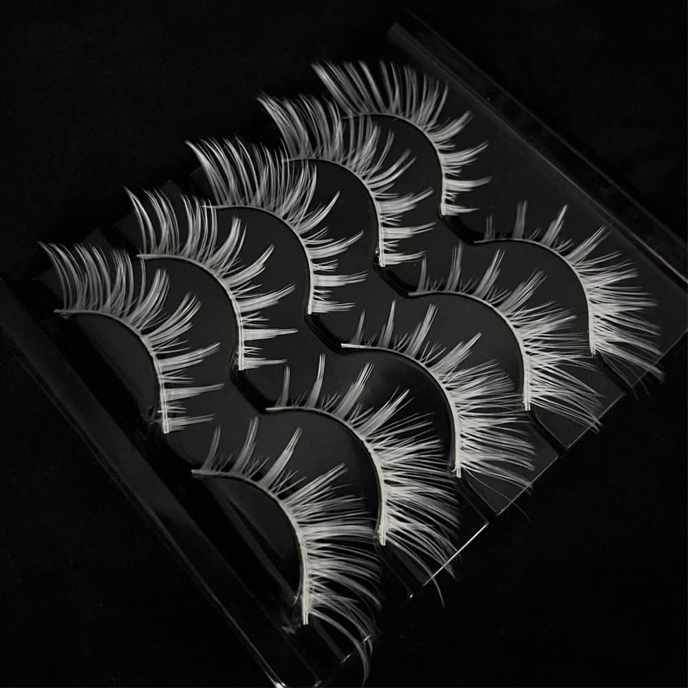MUQIU37 White Lashes Fairy Eyelashes Cat Eye Wispy Spiky False Eyelashes Cosplay Manga Lashes Halloween Easter Lashes Natural Anime White Fake Lashes Fox Eye Long Volume Fake Eyelashes (MQ15-5 Pairs)