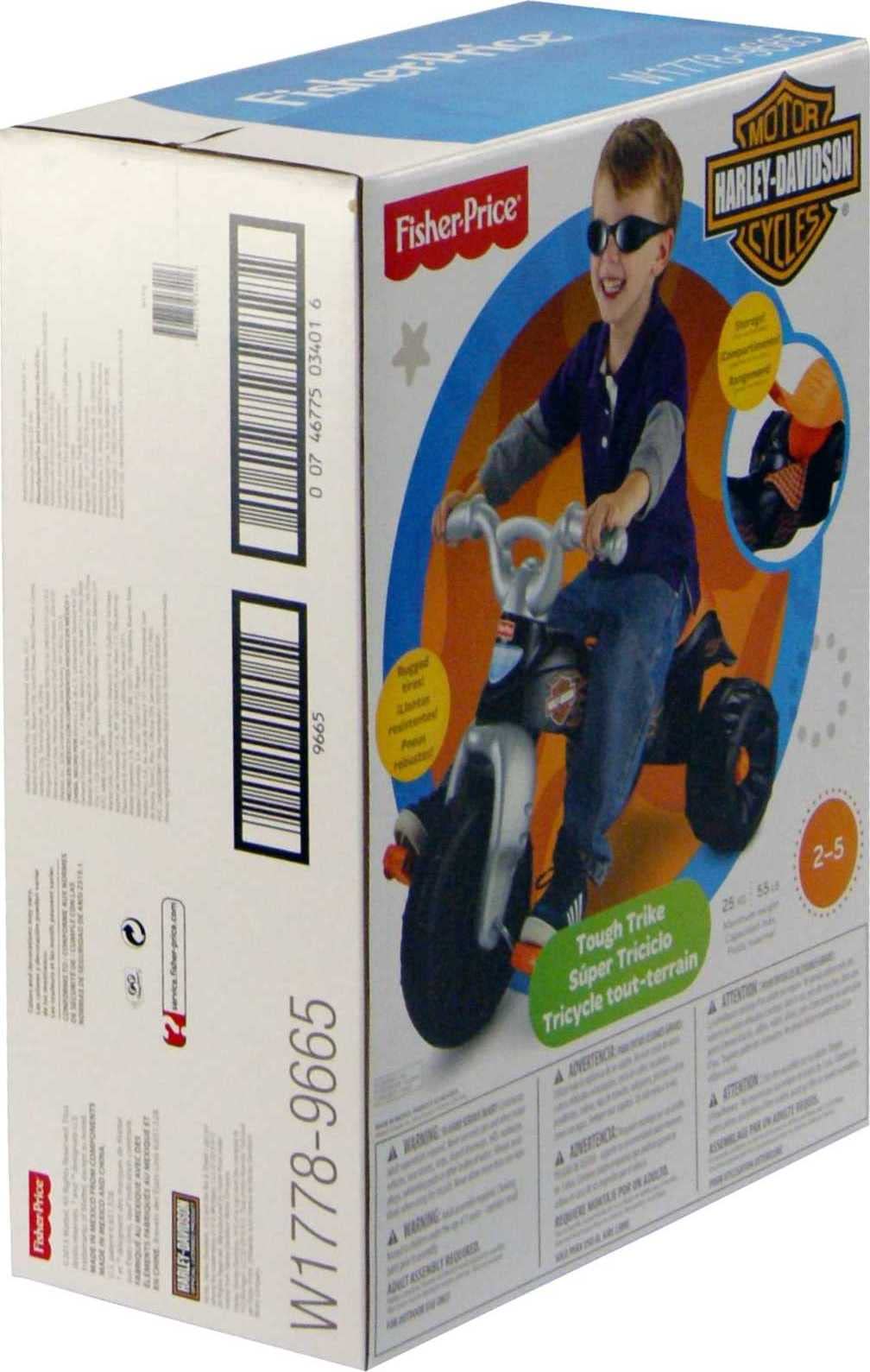 Fisher-Price Toddler Tricycle Harley-Davidson Tough Trike, Toy Bike with Handlebar Grips & Storage for Outdoor Play Kids Ages 2+ Years