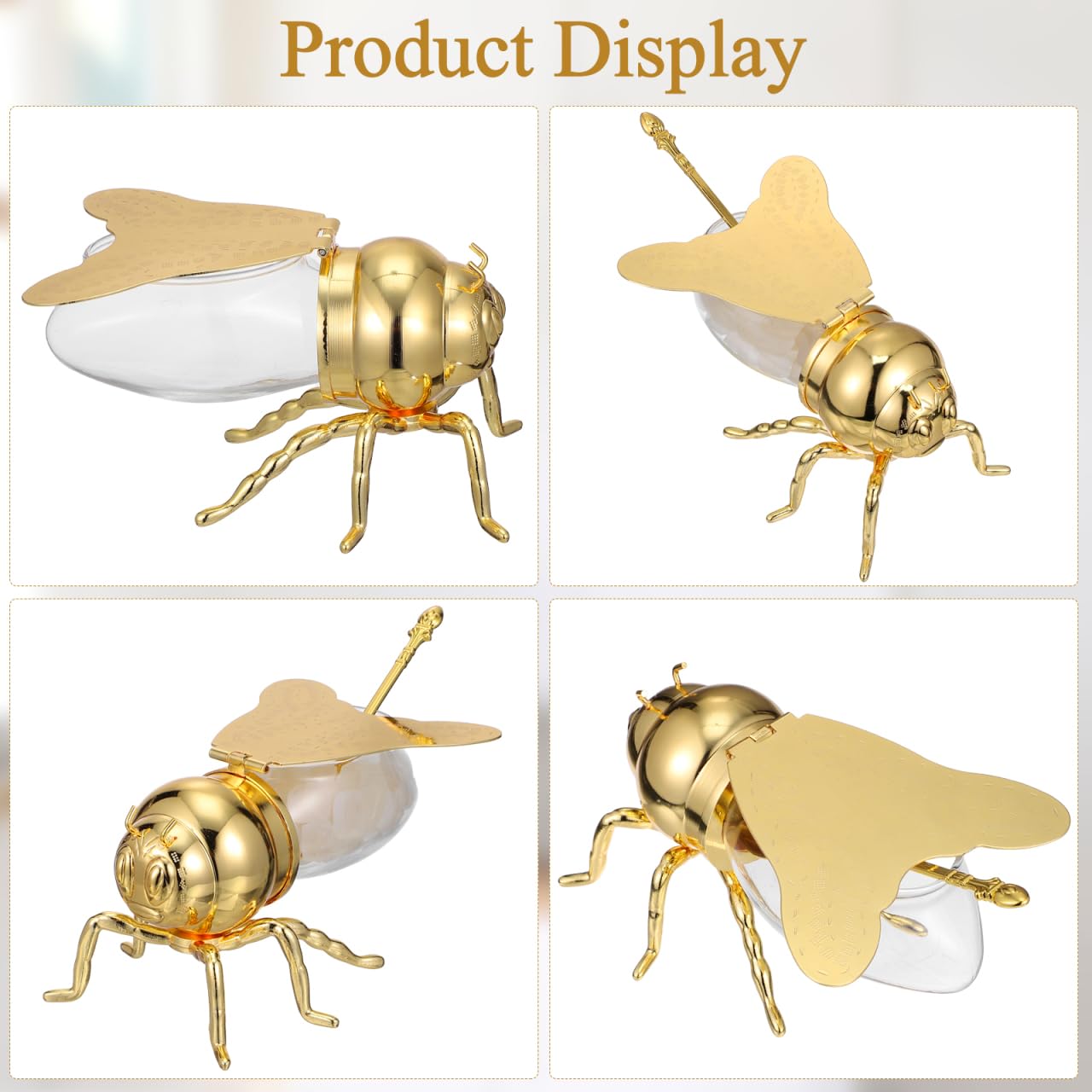 IMIKEYA Bee Honey Jar, Decorative Bee Shaped Honey Pot Bee Figurine Glass Honey Container Syrup Dispenser Crystal Condiment Pot Sugar Holder Bowl for Kitchen Home