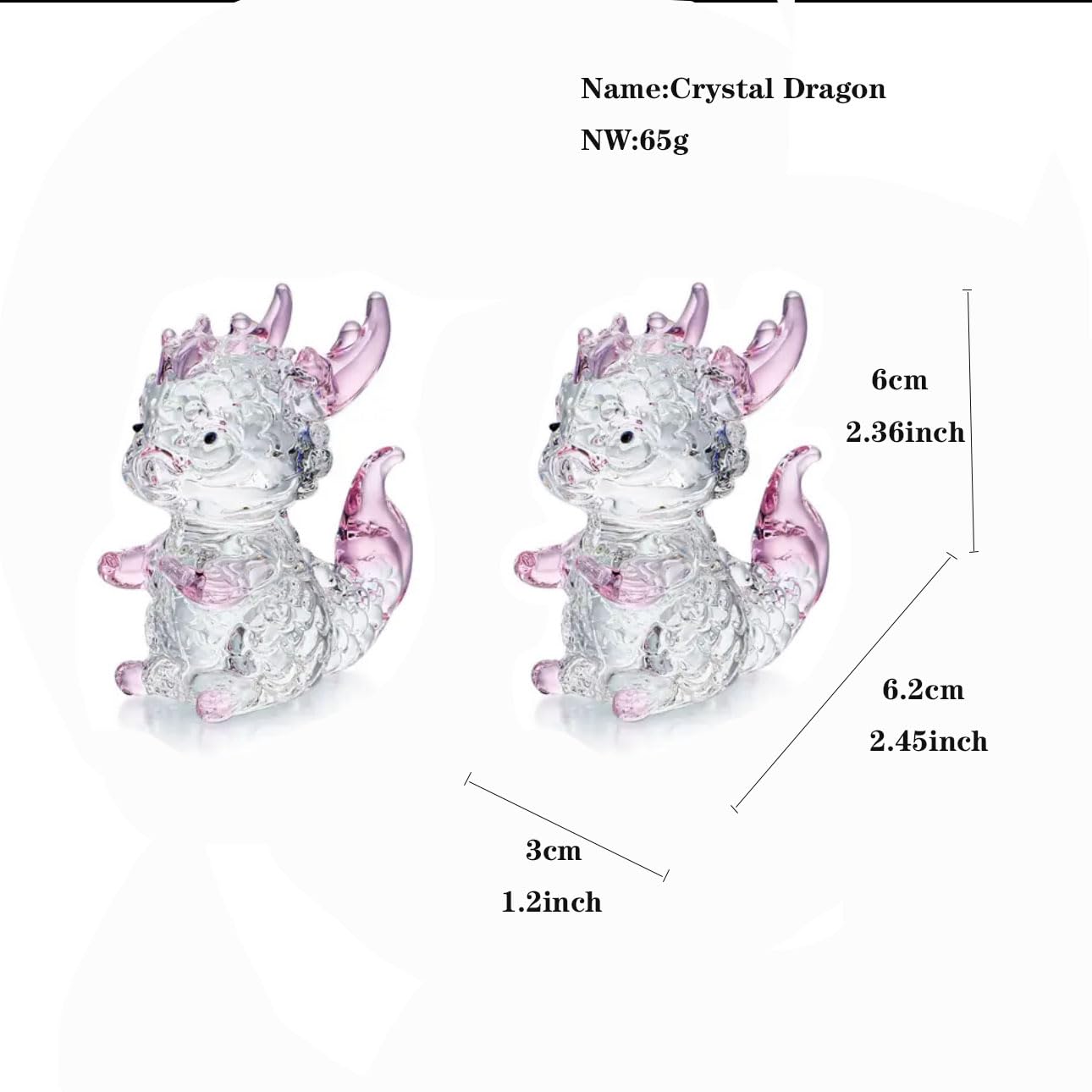 JinshiY Crystal Dragon Figurine Collectibles Glass Animal Paperweight Dragon Decor Statue Office Table Desk Decorations Christmas Collectible Figurines Mini Crystal Gifts Glass Animals (Pink)