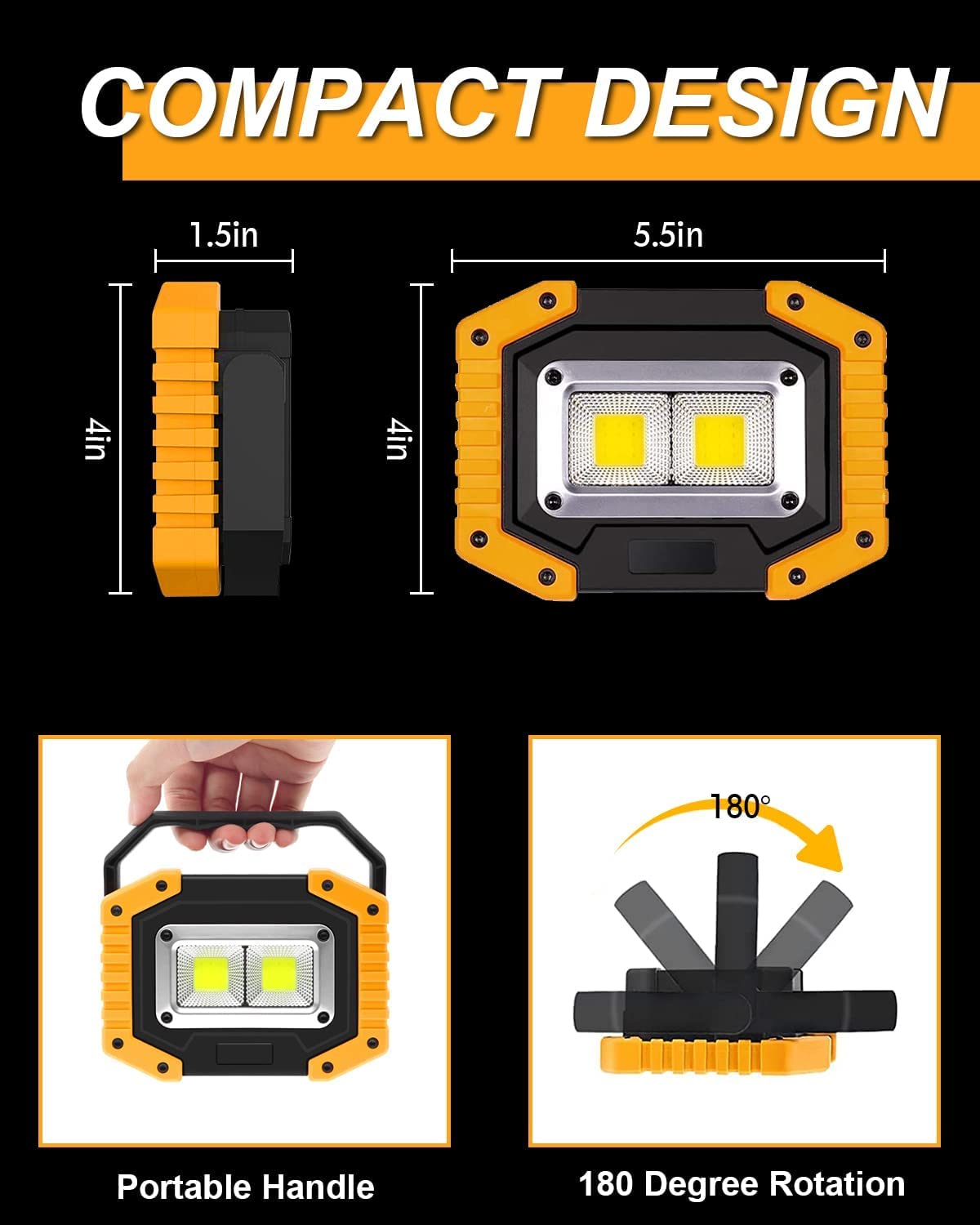 Beizkna 30W LED Work Light Rechargeable Portable COB Battery Floodlight Super Bright 2000Lm Outdoor Security Light USB Waterproof Lamp for Camping Hiking Fishing Emergency Garage Workshop (2 Pack)