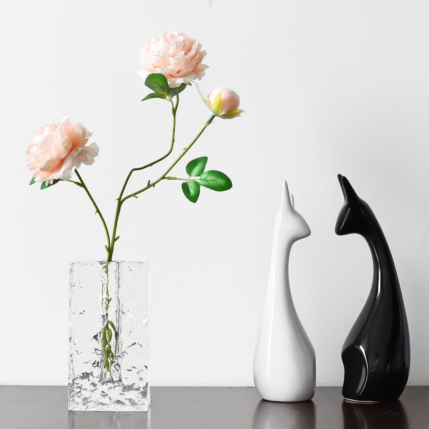 Marvala Crystal Flower Vase with Glacial Texture, Clear, Handcrafted Centerpiece for Wedding, Home Decor, Table Display