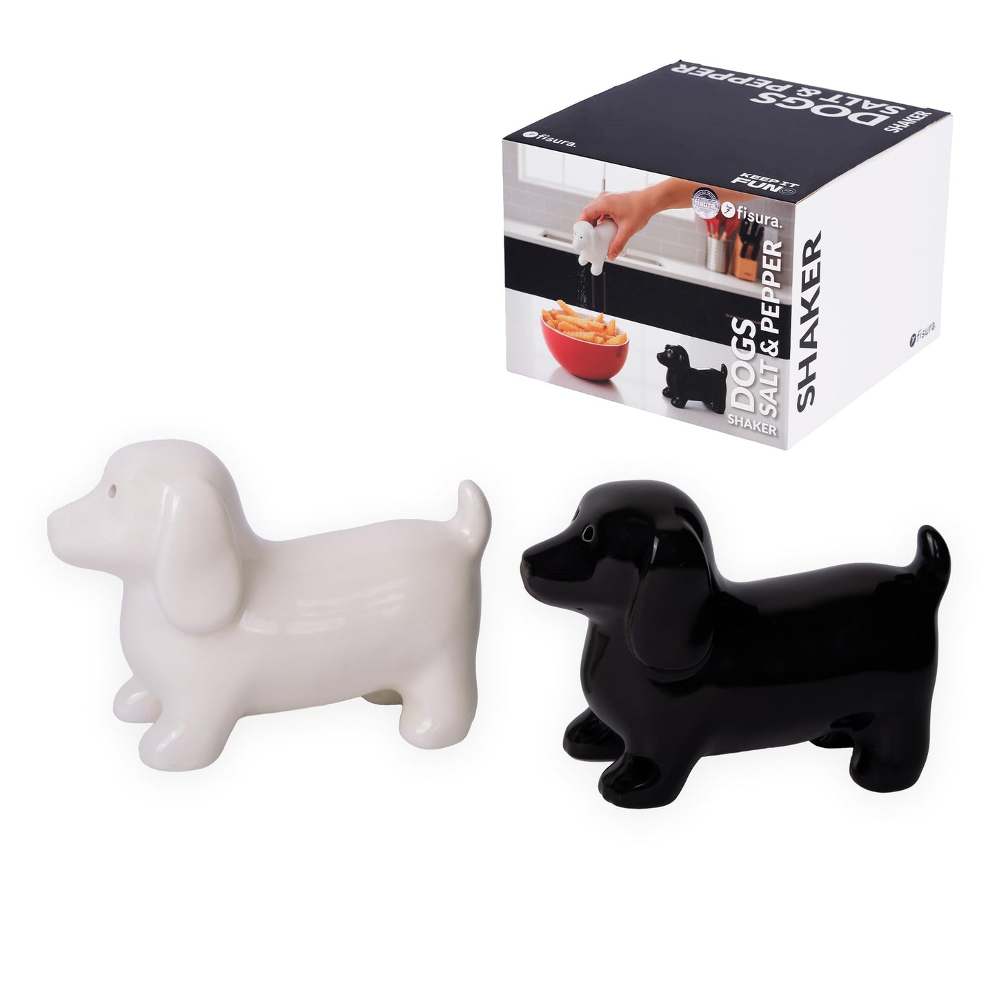Fisura - Dogs Salt and Pepper Shakers Set – Ceramic Salt & Pepper Shakers for Kitchen or Dining Table, Cute Decorative Dog Design, 3.9 x 2.8 in