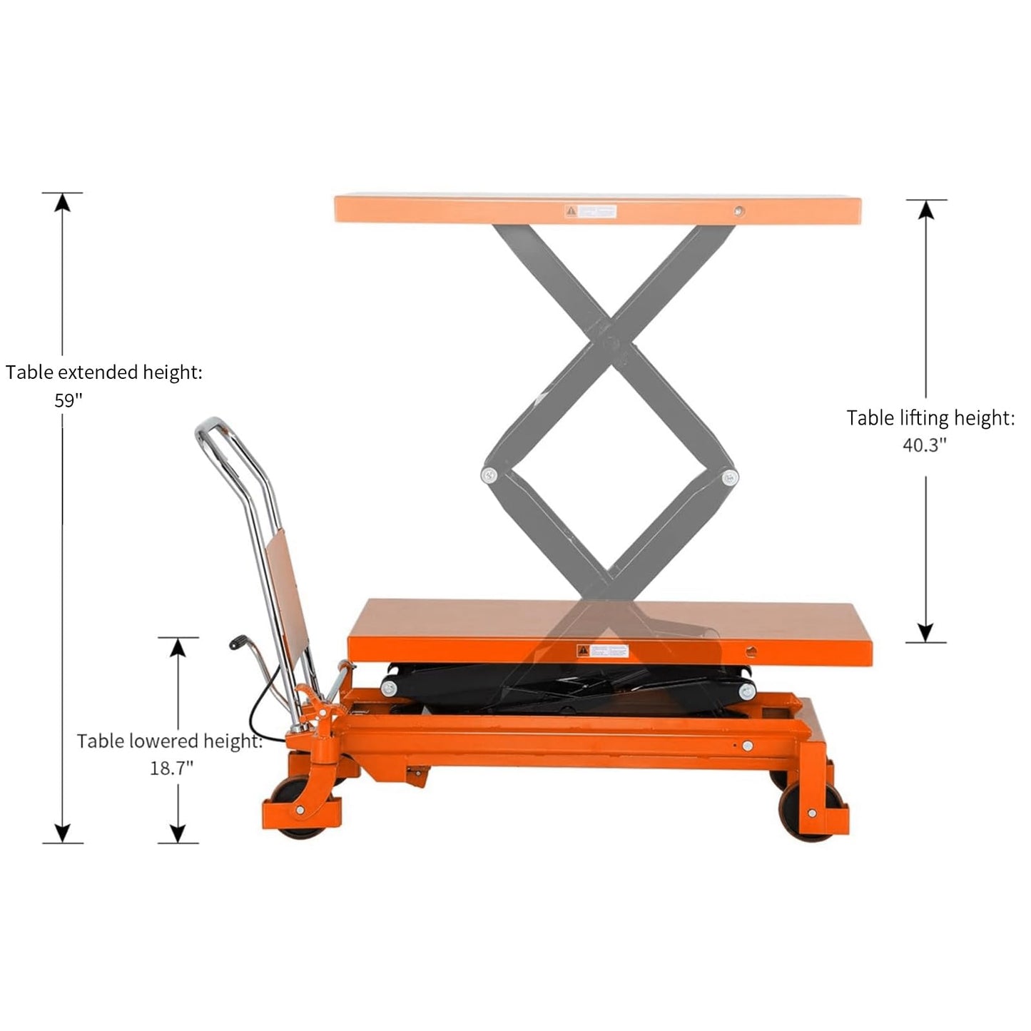 Tory Carrier Double Scissor Lift Cart 1760 Lb. Capacity, Hydraulic Lift Table Cart 59" Lifting Height, Manual Scissor Lift Table 4 Wheels, Foot Pump, Elevating Cart for Material Handling
