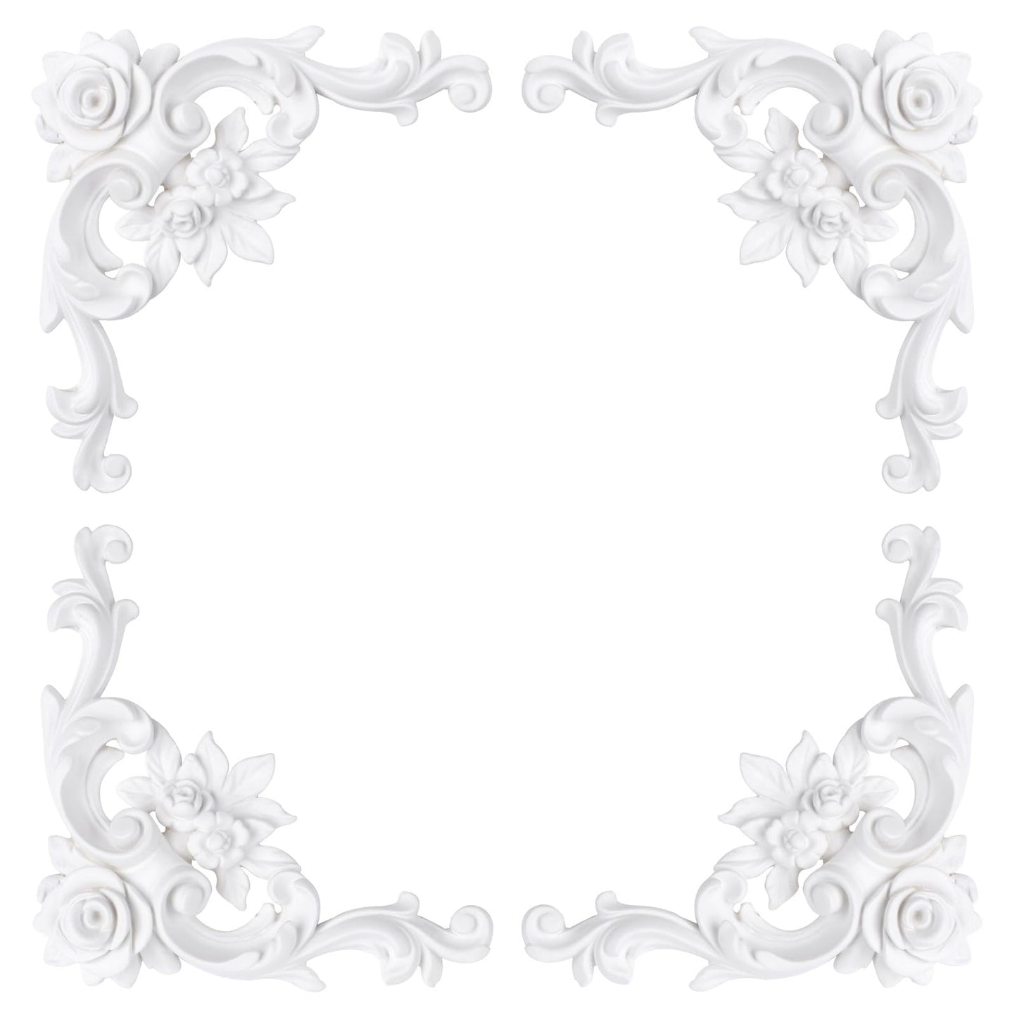 Corner Molding Ornament for Walls, French Style Decorative Accent with Floral Pattern, Rose Style Small, 4 Pieces