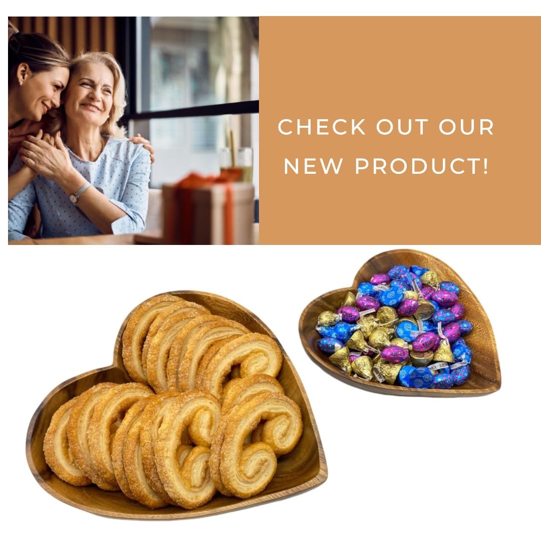 WRIGHTMART Handcrafted Acacia Wood Heart Bowl Set of 2 – Decorative Serving Bowls for Salad, Snacks, Jewelry, Candle Display – 10" & 8" Sizes