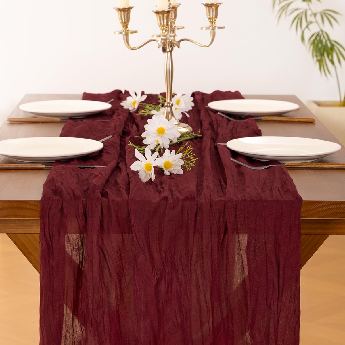 Socomi Burgundy Red Christmas Table Runner Cheesecloth Boho Rustic Gauze 120 inch 10FT Cheese Cloth Runner for Wedding Party Baby Shower Birthday Home Decor Holiday Decorations