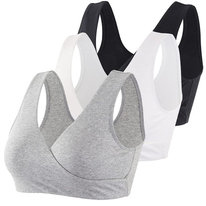 COLOMI Maternity Nursing Bra Wireless Cotton Breastfeeding Bra for Sleep (Black+Grey+White/3Pack, L, l)