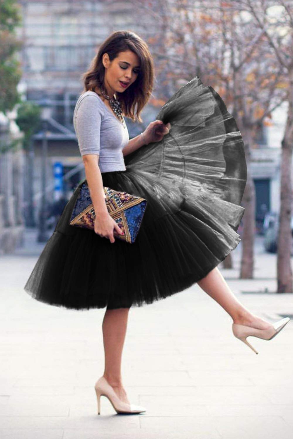 Black Tutu for Women Adults Beetlejuice Costume Short Tulle Skirt Halloween Skirt Puffy Petticoat Skirts Black