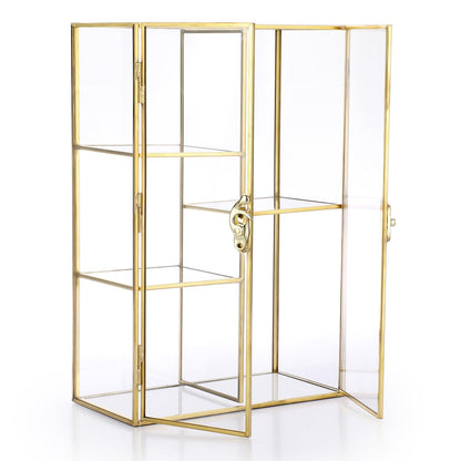 ELLDOO 5 Slots Clear Glass Storage Box, Gold Jewelry Makeup Display Organizer Case, Decorative Tower Box Storage for Trinket Perfume Lipstick Figure Statue Toy Display