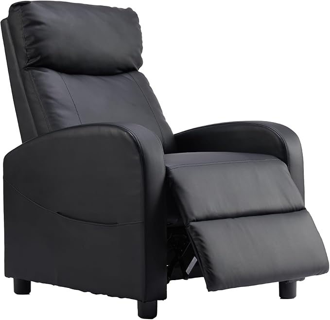 Sweetcrispy Recliner Chair PU Leather Recliner Sofa No Massage, Home Theater Seating with Lumbar Support, Adjustable Push Back Overstuffed High-Density Sponge Reclining for Living Room, Black