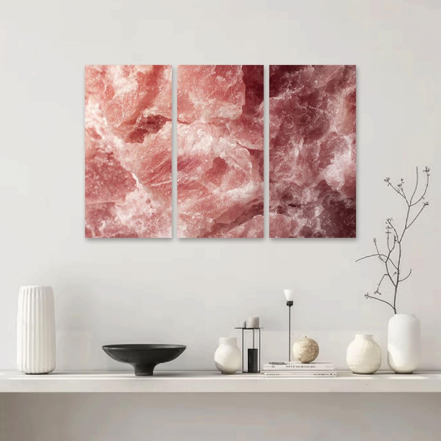3 Piece Canvas Wall Art Prints Picture Himalayan pink salt rock from whole solid crystal block Framed Wall Painting Modern Artwork Poster Home Decor for Living Room Office Ready to Hang