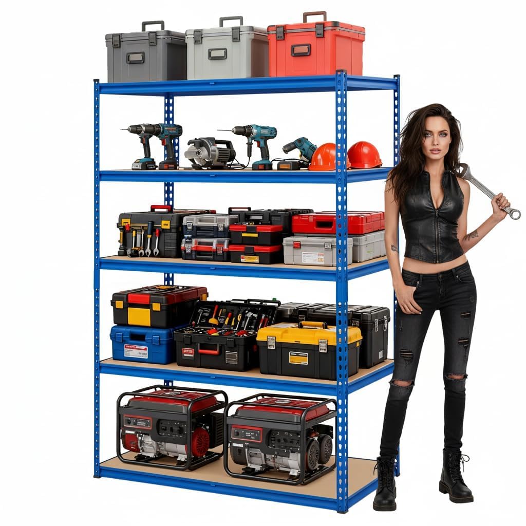 PioneerWorks Heavy Duty Garage Shelving, 5-Tier Adjustable Metal Storage Racks, 2500 LBS Capacity,60" W x 24" D x 71" H, Boltless Shelving Unit for Basement, Workshop, Pantry，Blue
