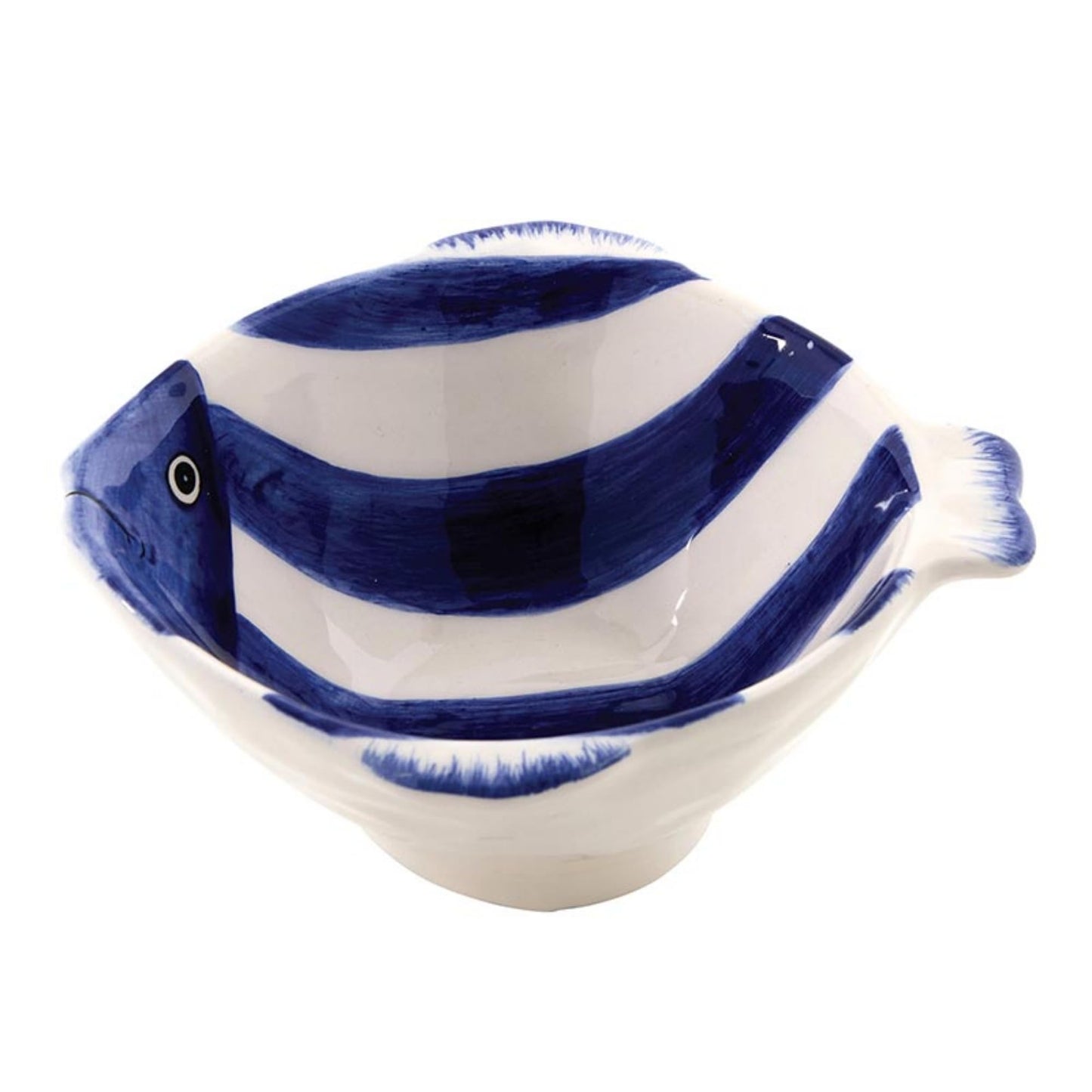 47th & Main Fish Shaped Dish Ceramic Serving Bowl for Entertaining, 5" x 5", Blue/White